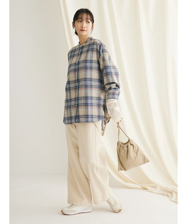 CRAFT STANDARD BOUTIQUE チェックバンドカラーサークルブラウス Beige