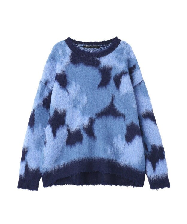 YECCA VECCA フラワー柄シャギーニット Blue