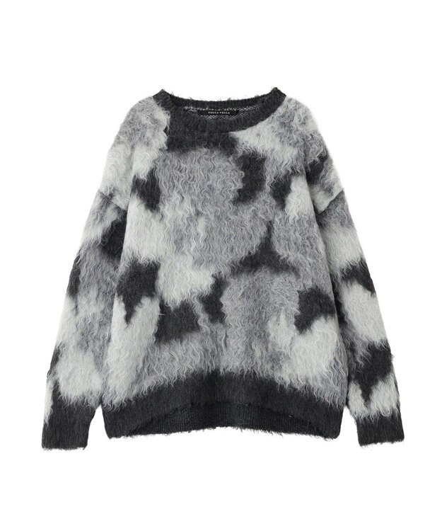 YECCA VECCA フラワー柄シャギーニット Charcoal Gray