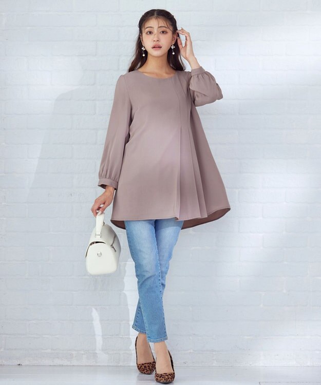 Tiaclasse 【洗える・スマート裏起毛】アシメタックチュニックブラウス グレージュ