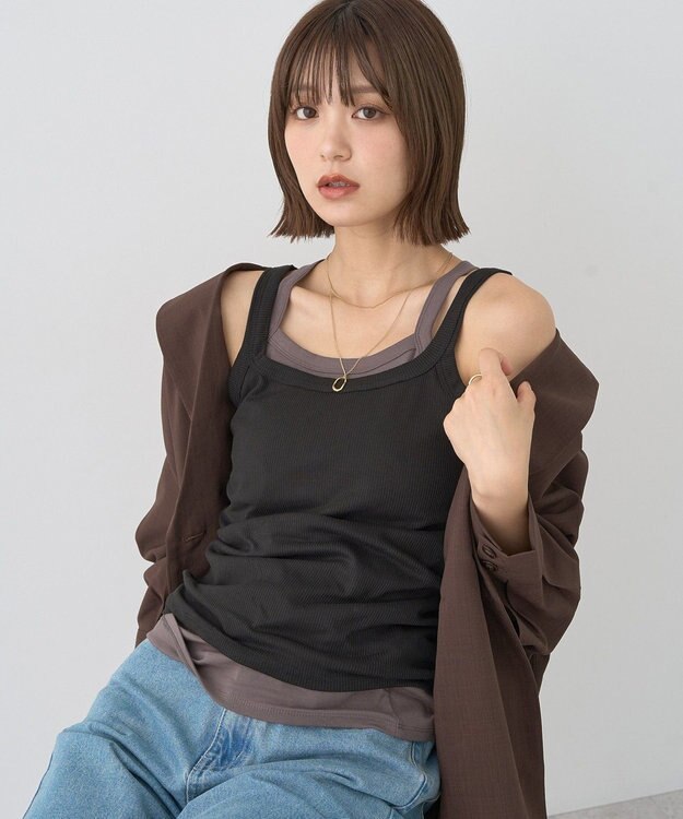 earth music&ecology 配色レイヤードタンクトップ Black