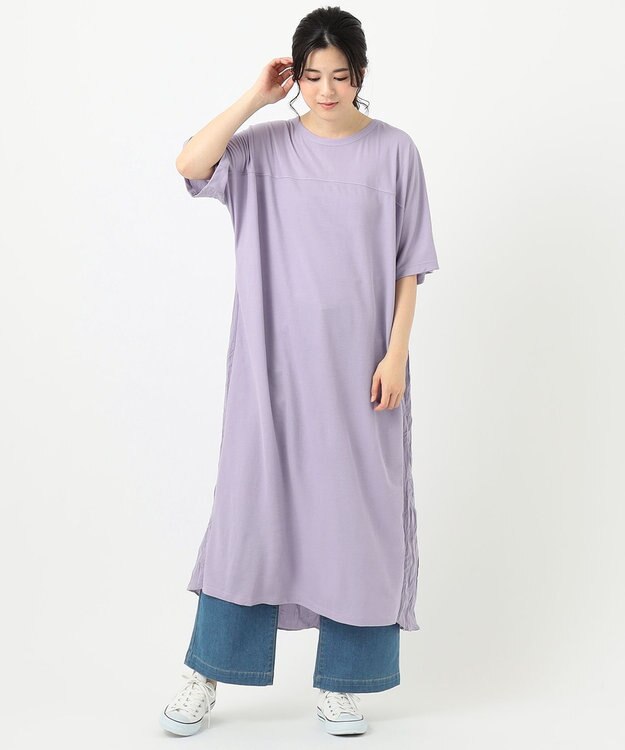 ANY ワッシャーコンビワンピース ライラック系