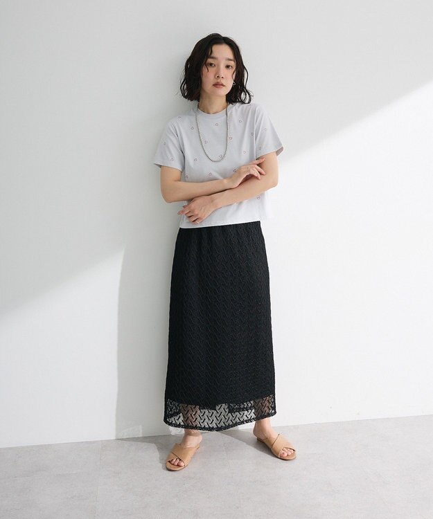 Green Parks ・ＤＯＵＢＬＥ　ＦＬＡＧＳ　ハート総柄刺繍ＴＥＥ Light Gray