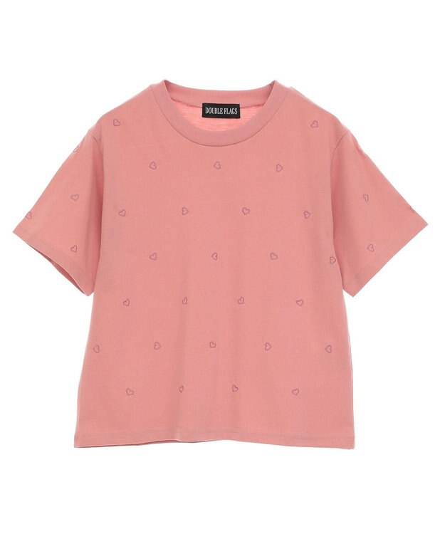 Green Parks ・ＤＯＵＢＬＥ　ＦＬＡＧＳ　ハート総柄刺繍ＴＥＥ Pink