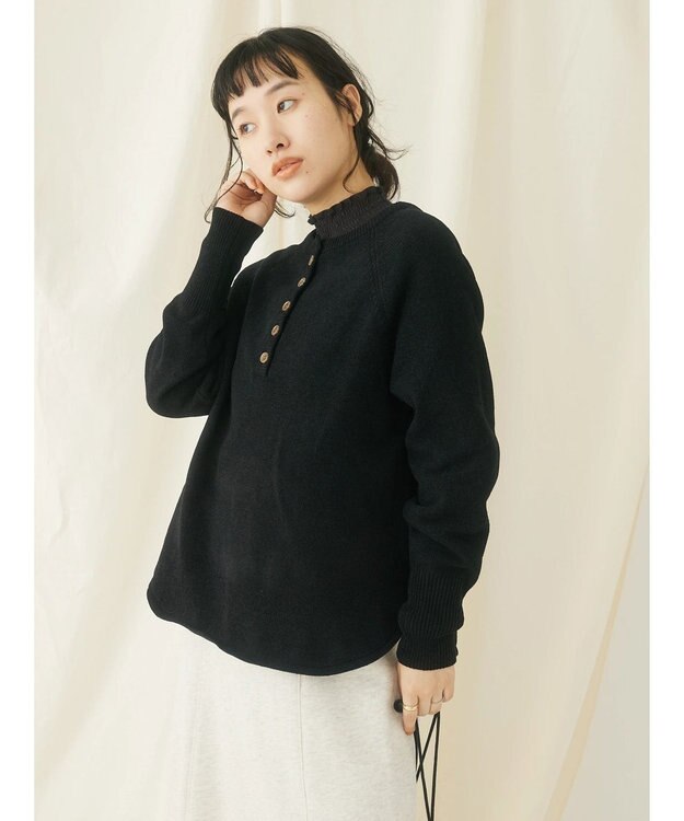 CRAFT STANDARD BOUTIQUE ７Ｇモールニット　ヘンリーＰＯ　Ｌ／Ｓ Black