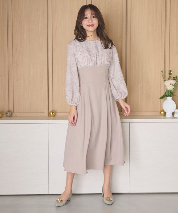 Feroux 【尾﨑真衣さんコラボ商品】コルセットデザイン 綺麗シルエットワンピース ピンクベージュ系