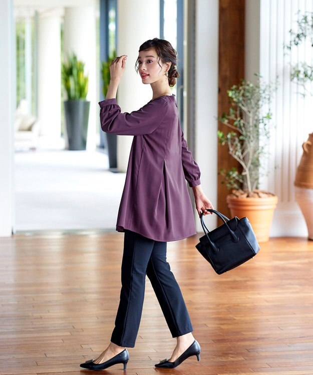 Tiaclasse 【洗える・スマート裏起毛】アシメタックチュニックブラウス パープル