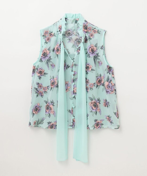 GRACE CONTINENTAL エスニックフラワー刺繍トップ ライトグリーン