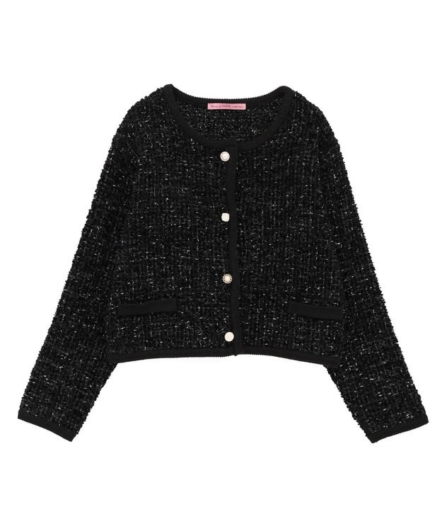 Maison de FLEUR ツイードニットカーディガン Black