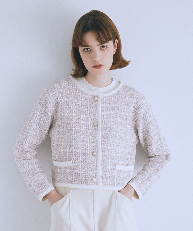 Maison de FLEUR ツイードニットカーディガン Pink