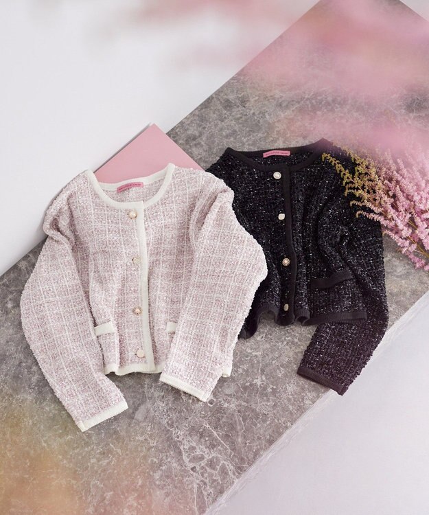 Maison de FLEUR ツイードニットカーディガン Pink