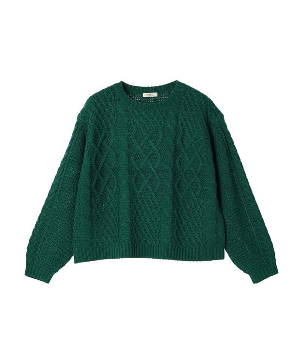 earth music&ecology ウォッシャブルケーブルプルオーバー Green