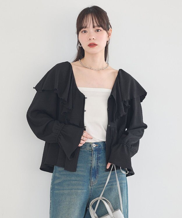 earth music&ecology 【予約】ラッフルカラーカットブラウス ブラック