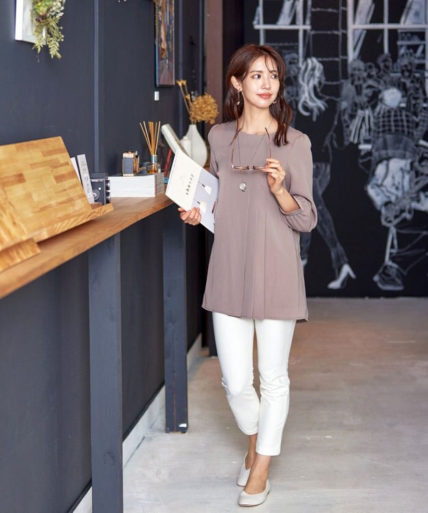 Tiaclasse 【洗える・スマート裏起毛】アシメタックチュニックブラウス グレージュ