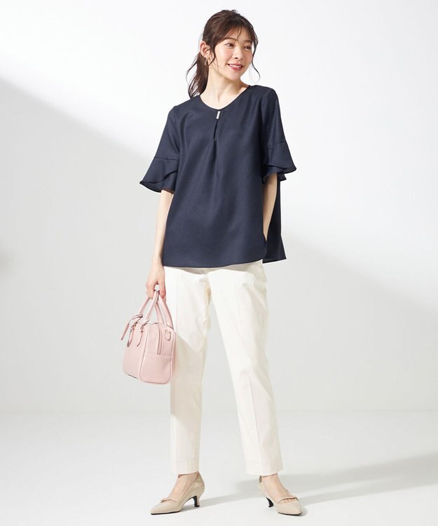 ANY SIS 【ストレッチ・接触冷感・撥水・UVカット・洗える】エアリーストレッチ テーパードパンツ オフ