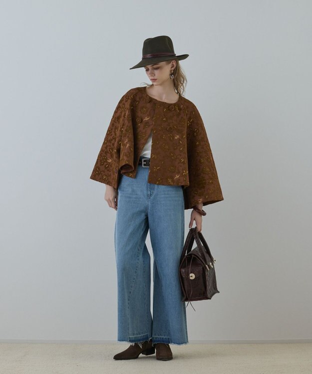 GRACE CONTINENTAL サラサジャガードケープジャケット ブラウン