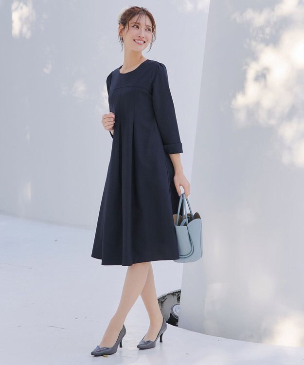 Tiaclasse L ボックスタックAラインワンピース ネイビー