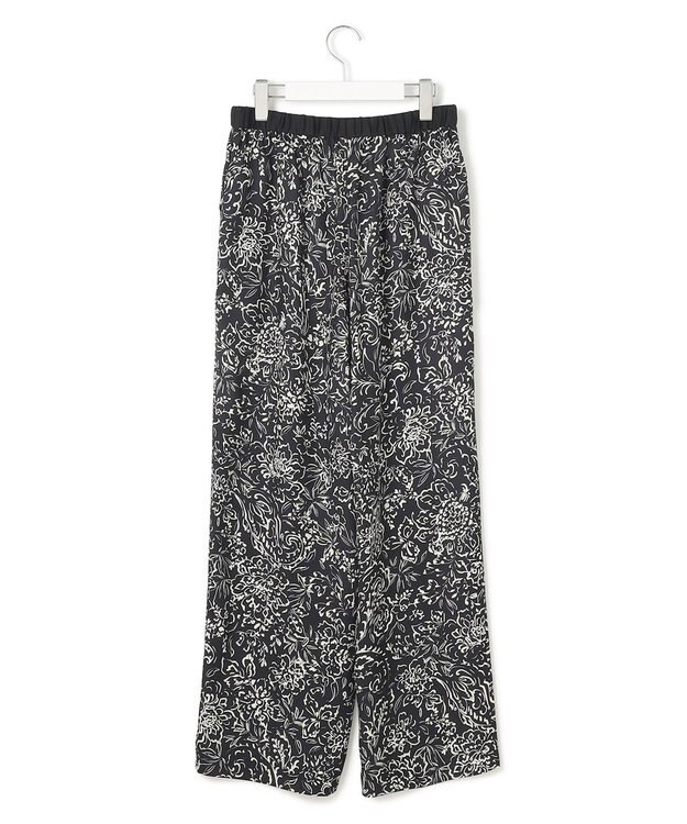 23区 【洗える】アンティークフラワープリント ワイド パンツ ブラックベース
