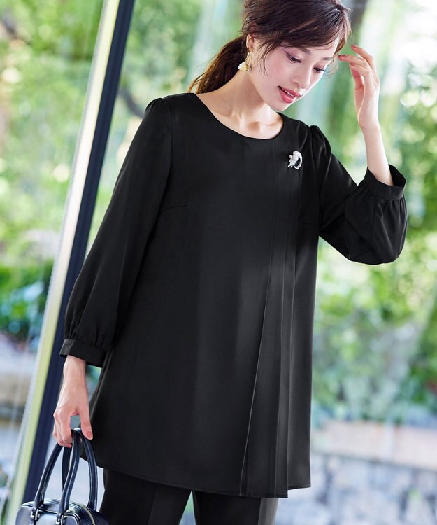 Tiaclasse 【洗える・スマート裏起毛】アシメタックチュニックブラウス ブラック