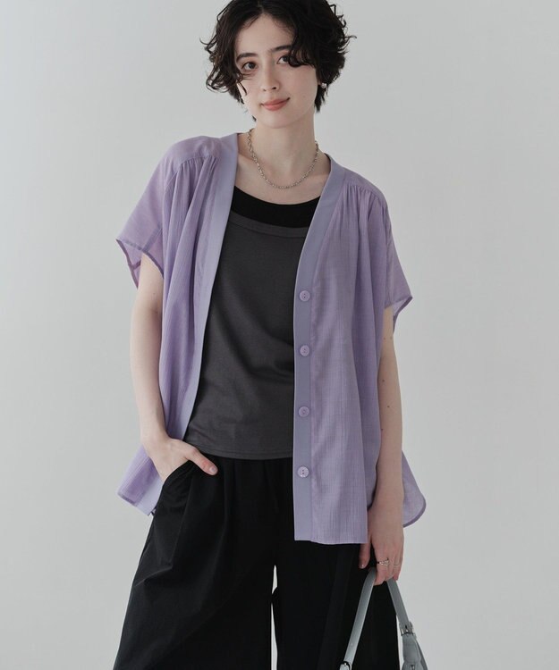 Green Parks フレンチスリーブリブドッキングシャツ Purple
