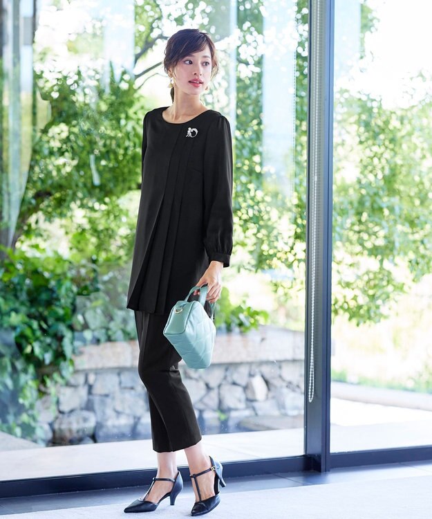 Tiaclasse 【洗える・スマート裏起毛】アシメタックチュニックブラウス ブラック