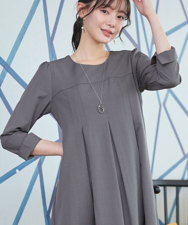 Tiaclasse L ボックスタックAラインワンピース グレー