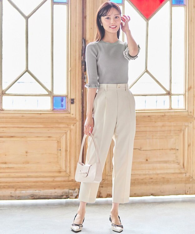 Feroux シアートリム リブニット ライトグレー系