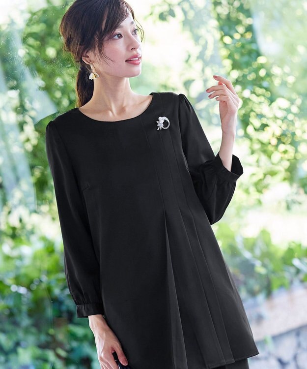 Tiaclasse 【洗える・スマート裏起毛】アシメタックチュニックブラウス ブラック