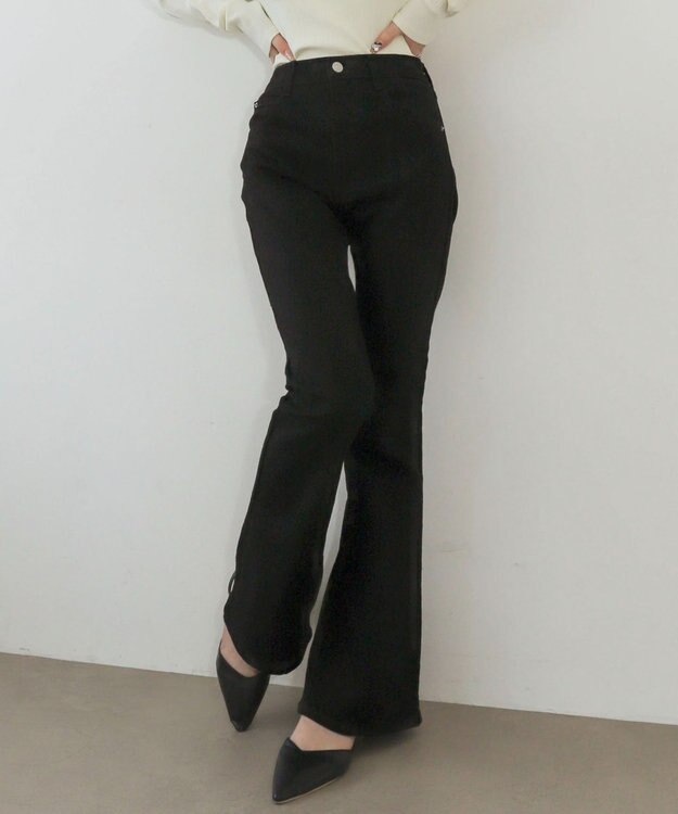 WEGO 【美脚パンツ】ストレッチフレアデニムパンツ デニムブラック