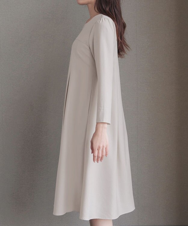 Tiaclasse L ボックスタックAラインワンピース ベージュ