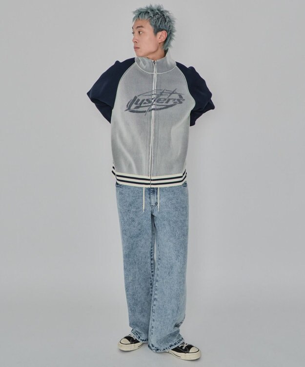 WEGO 【ユニセックス着用ITEM/MLサイズ展開】ラグラングラフィックニットブルゾン オフホワイト