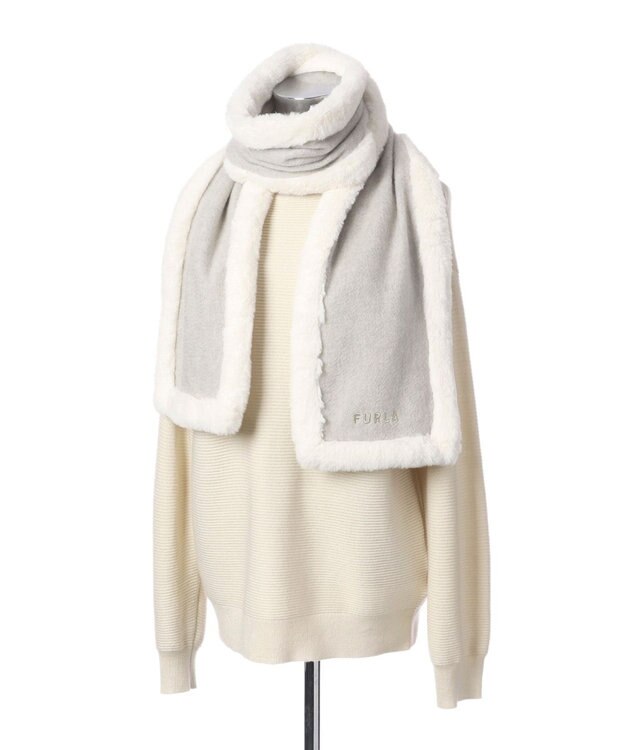 MOONBAT 【WEB限定】FURLA ファートリミングウールマフラー ライトグレー
