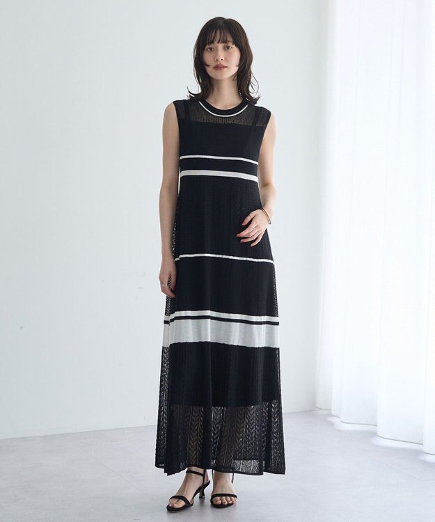 YECCA VECCA 【尾崎紗代子さん着用】透かし編みニットワンピース Black