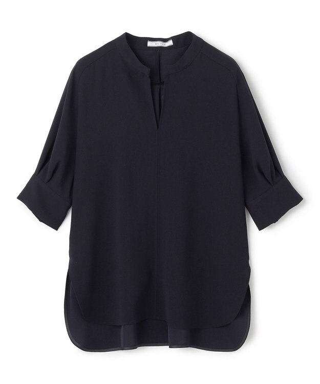 BEIGE， 【ご好評につき追加生産決定・洗える】FLEUR / スタンドカラープルオーバーブラウス Navy