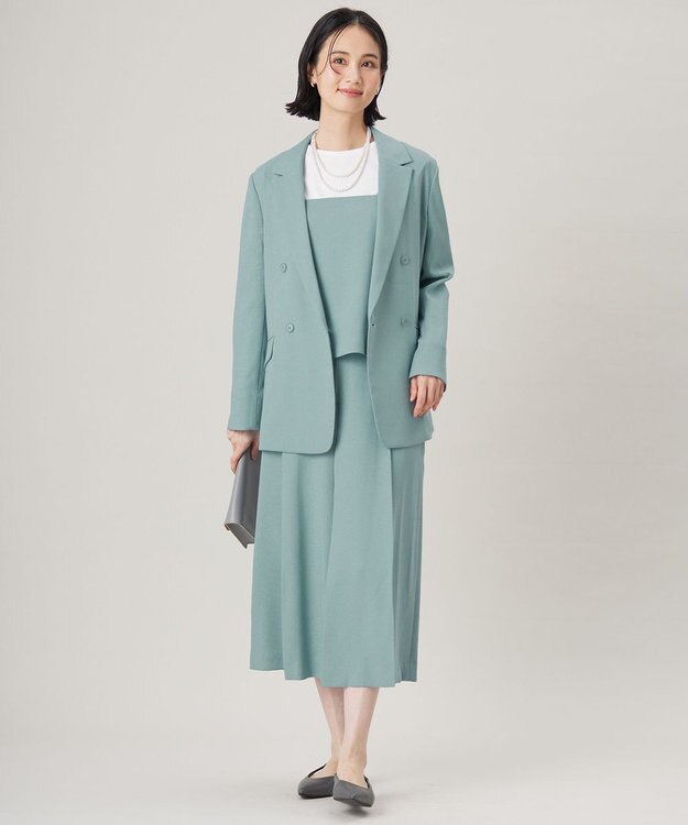 自由区 S 【ドラマ「明日はもっと いい日になる」着用】【セットアップ対応・接触冷感・洗える】リネンライクシンセティックテーラード ジャケット ライトブルー