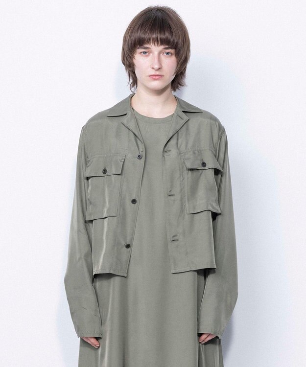 NAVE 【ReNAVE・セットアップ可/洗える/UVケア/接触冷感】フィブリルシャンブレー オープンカラーシャツ カーキ系