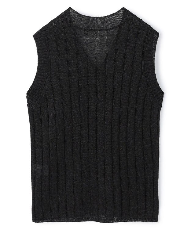 BEIGE， OPTICAL /  ペーパーヤーン Vネックリブニット Black