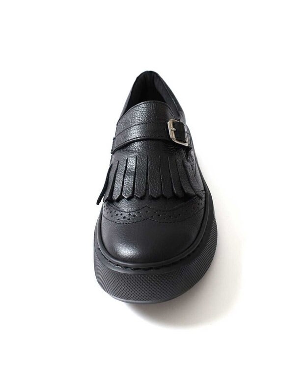 Pointer 日本製 本革フリンジ付き厚底ローファー ブラック