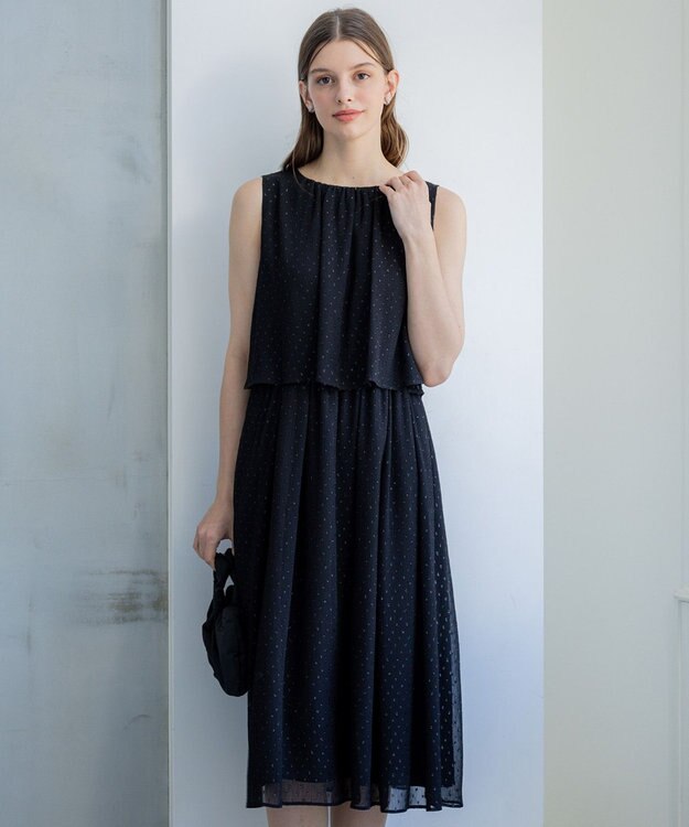 23区 L 【APPLAUDIR】ドットシアークレープ ドレス ブラック系