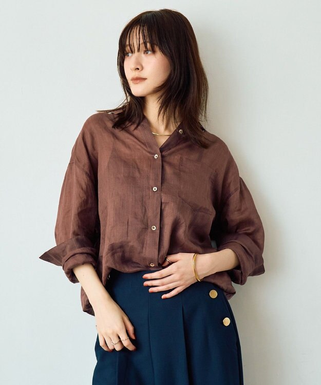 YECCA VECCA 3wayシアーリネンシャツ Brown