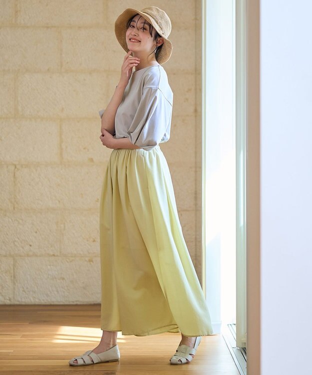 ANY L 【洗濯機可/ウエストゴム/UVケア】スパンボイル撥水スカートパンツ イエロー