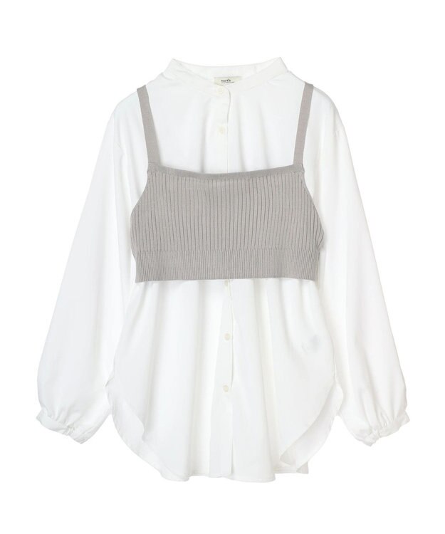 earth music&ecology ＳＥＴ２点ニットビスチェ＋ノーカラーシャツ Off White