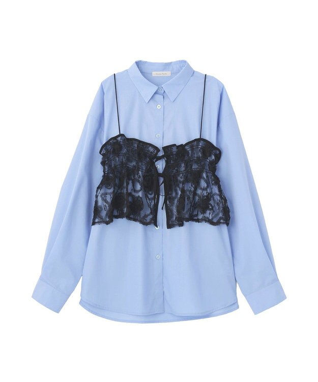 Green Parks ＳＥＴ２点シャツ＋レースビスチェ Sax