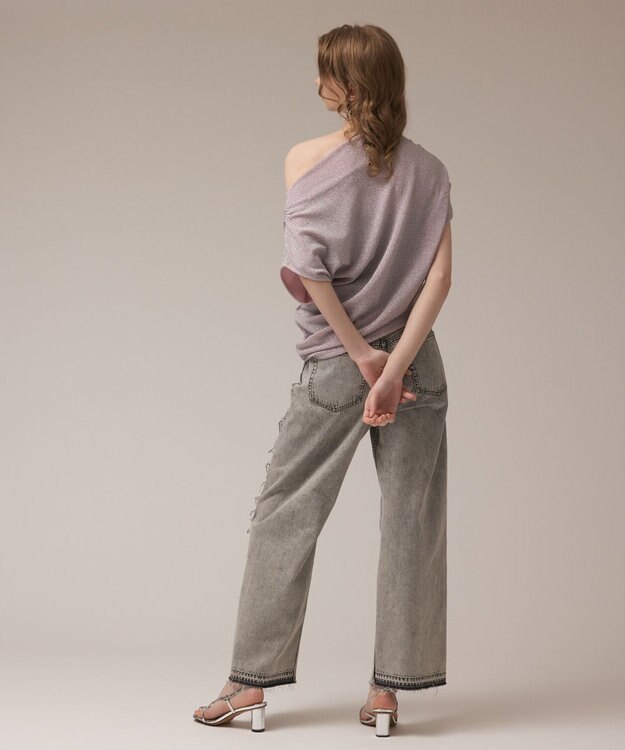 GRACE CONTINENTAL ラメドレープカットトップ ピンク