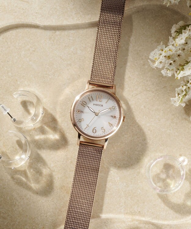 CITIZEN 【ソーラーテック】wicca メッシュベルト　KP5-166-13 少し大きめが可愛い30㎜サイズ。プレゼント 就活 学生 ビジネス シンプル ピンクゴールド