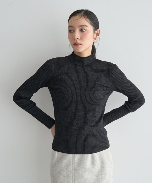 YECCA VECCA ラメ混ハイネックリブニット Black