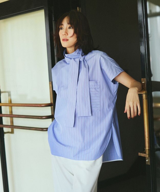 uncrave THOMAS MASON ボウタイブラウス ブルーストライプ