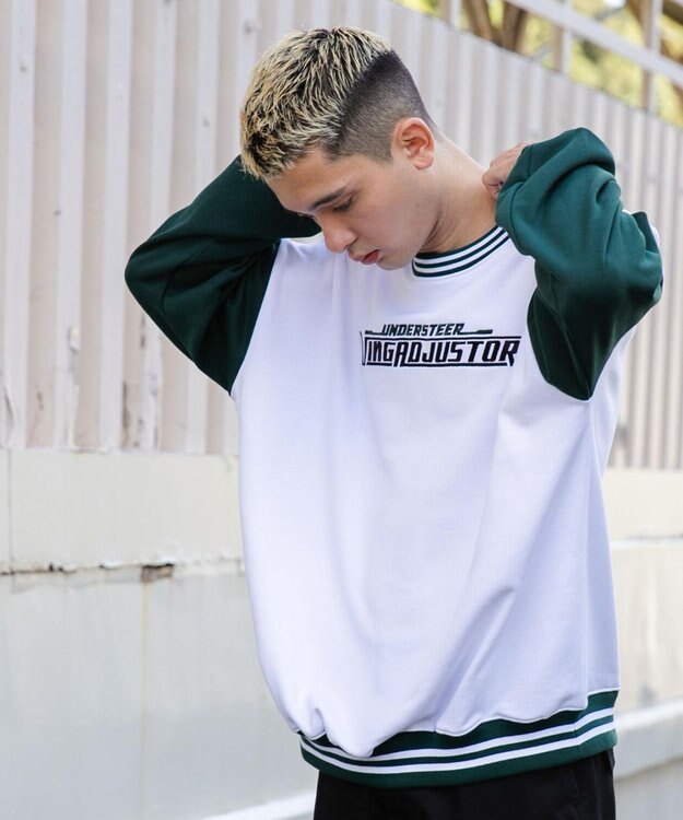 WEGO ヘビーウエイト刺繍バイカラープルオーバー ホワイト