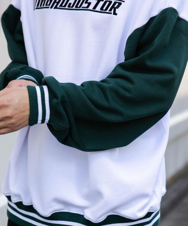 WEGO ヘビーウエイト刺繍バイカラープルオーバー ホワイト