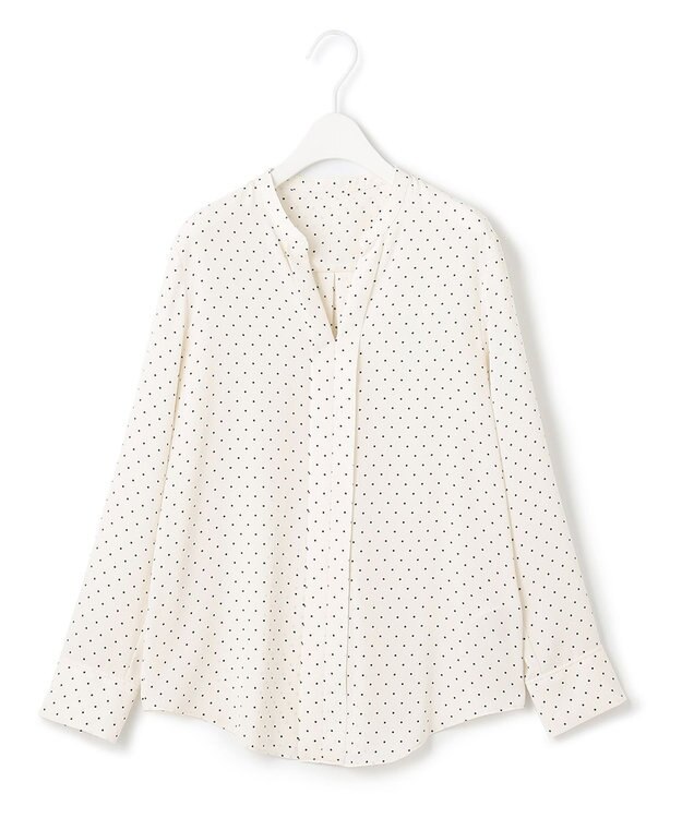 ICB 【人気のため新柄追加・洗える】Back Satin Amunzen キーネック長袖ブラウス ドット柄系
